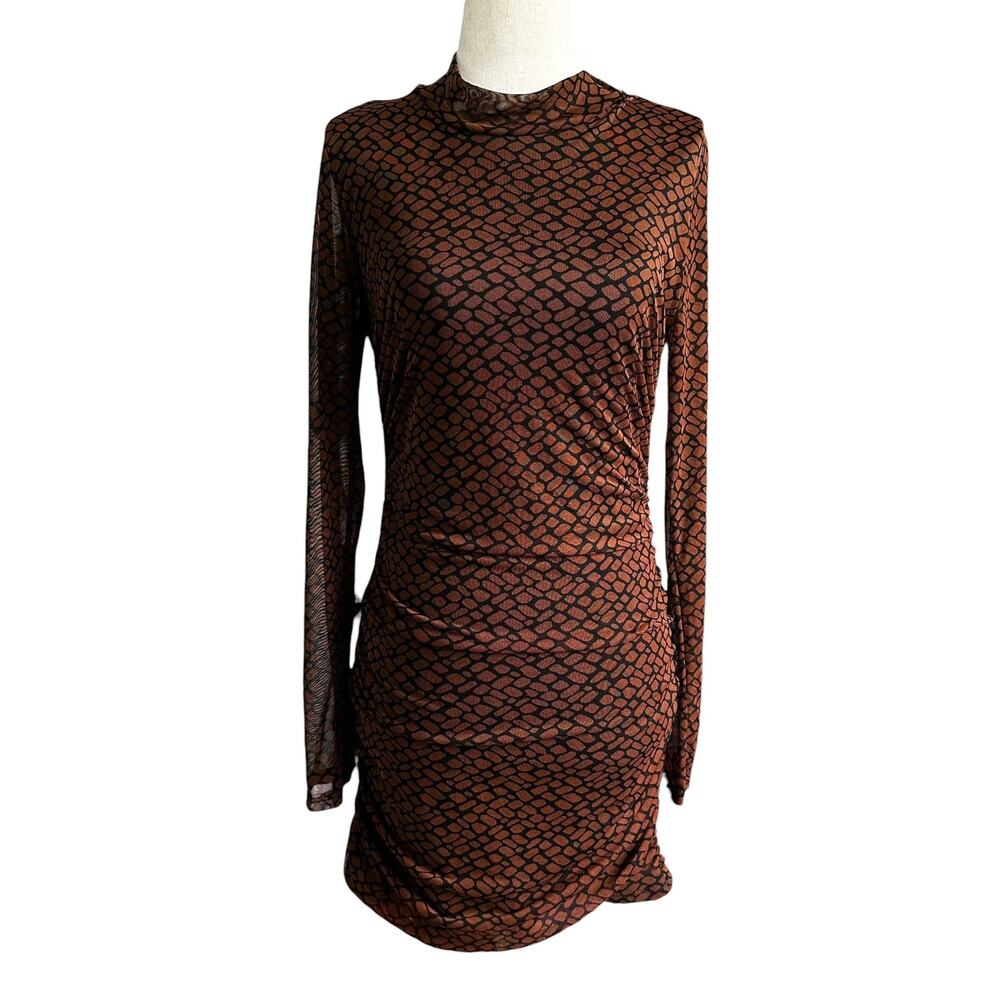Originality Brown Lined Mesh Ruched Bodycon Dress Women's Size Small | 32-24-2